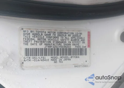 1997 Lexus Es 300 from USA, damaged, VIN JT8BF22G1V0036203